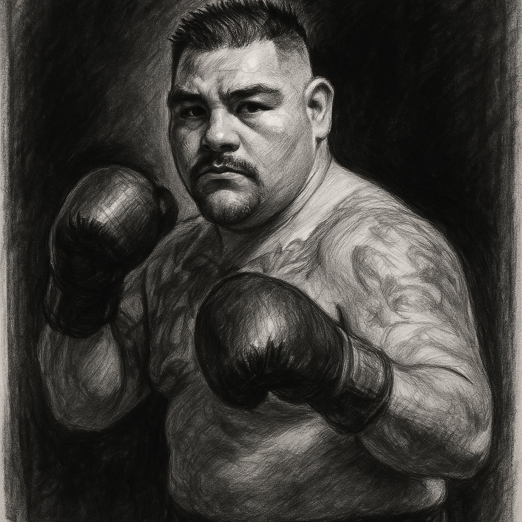 Andy Ruiz Jr charcoal portrait boxing pose