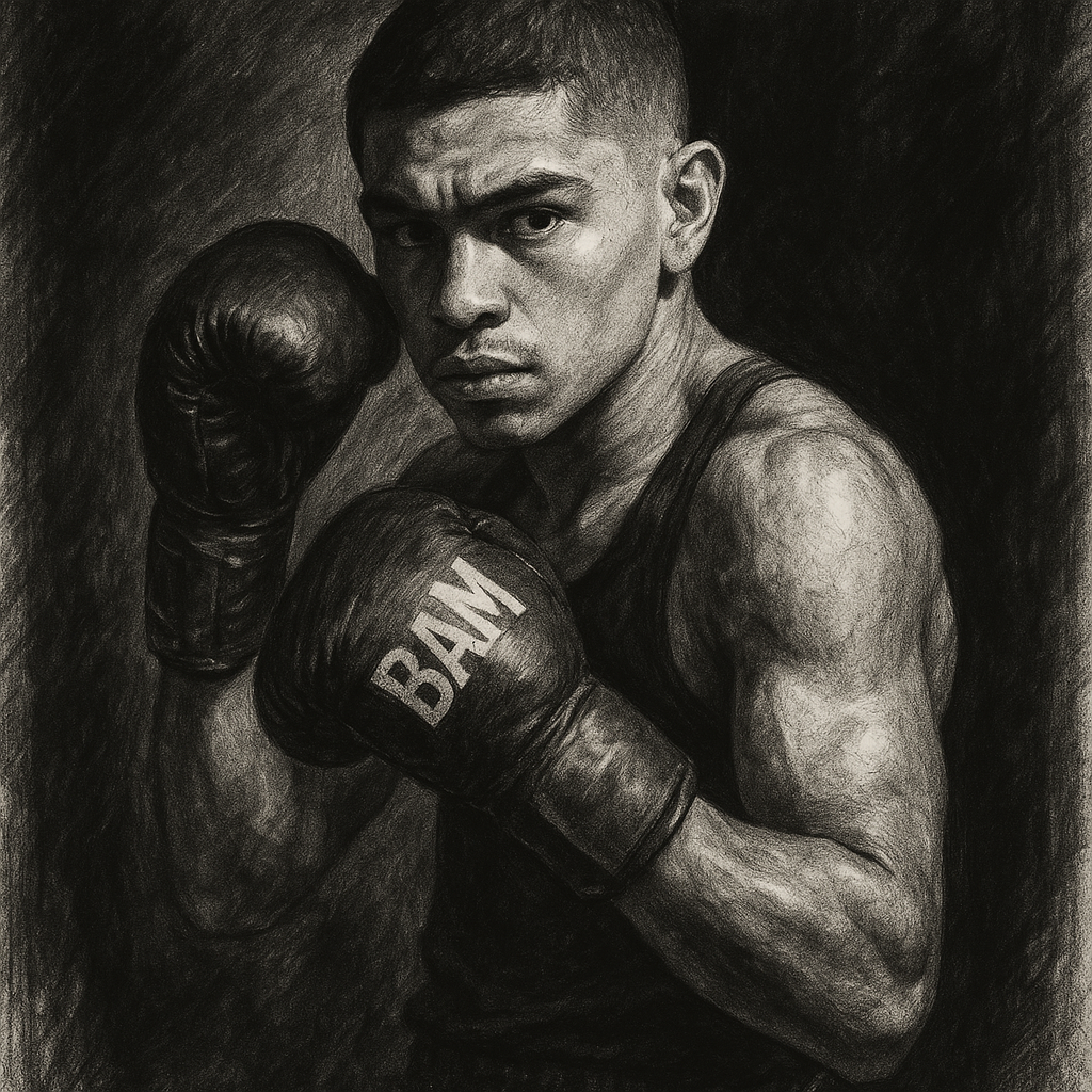 Bam vs Vargas: My Prediction As Rodriguez Chases A Third Belt, charcoal portrait