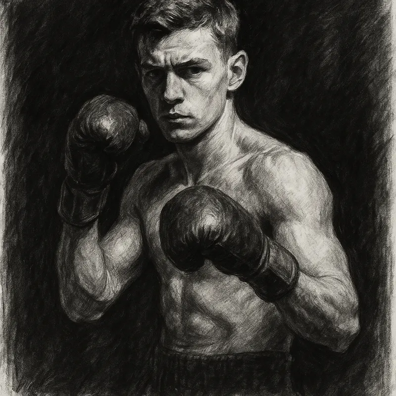 Jacob Bank charcoal portrait ahead of WBO title fight with Janibek Alimkhanuly