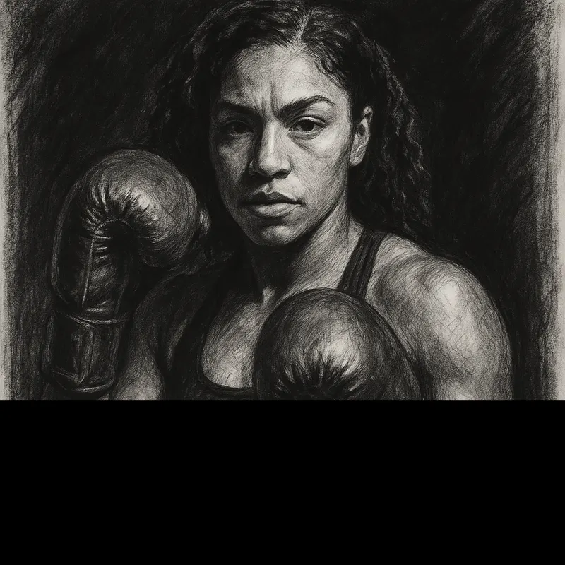 Alycia Baumgardner boxing portrait, charcoal drawing