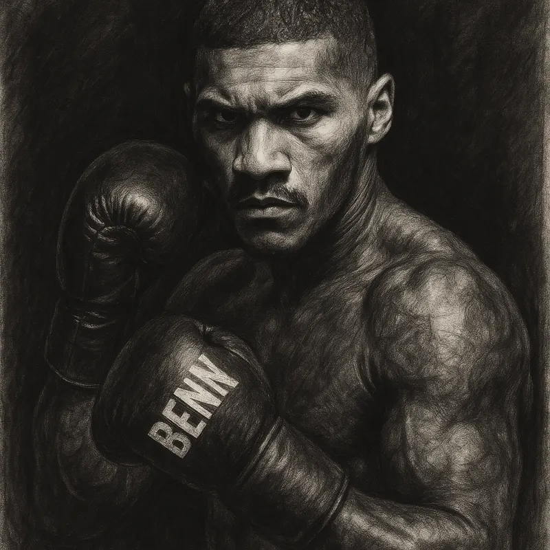 Conor Benn in boxing pose, charcoal portrait