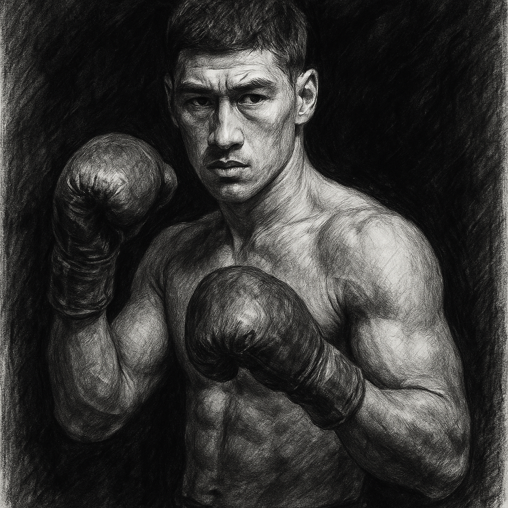 Charcoal portrait of Dmitry Bivol ahead of light heavyweight title defence against Michael Eifert in Yekaterinburg