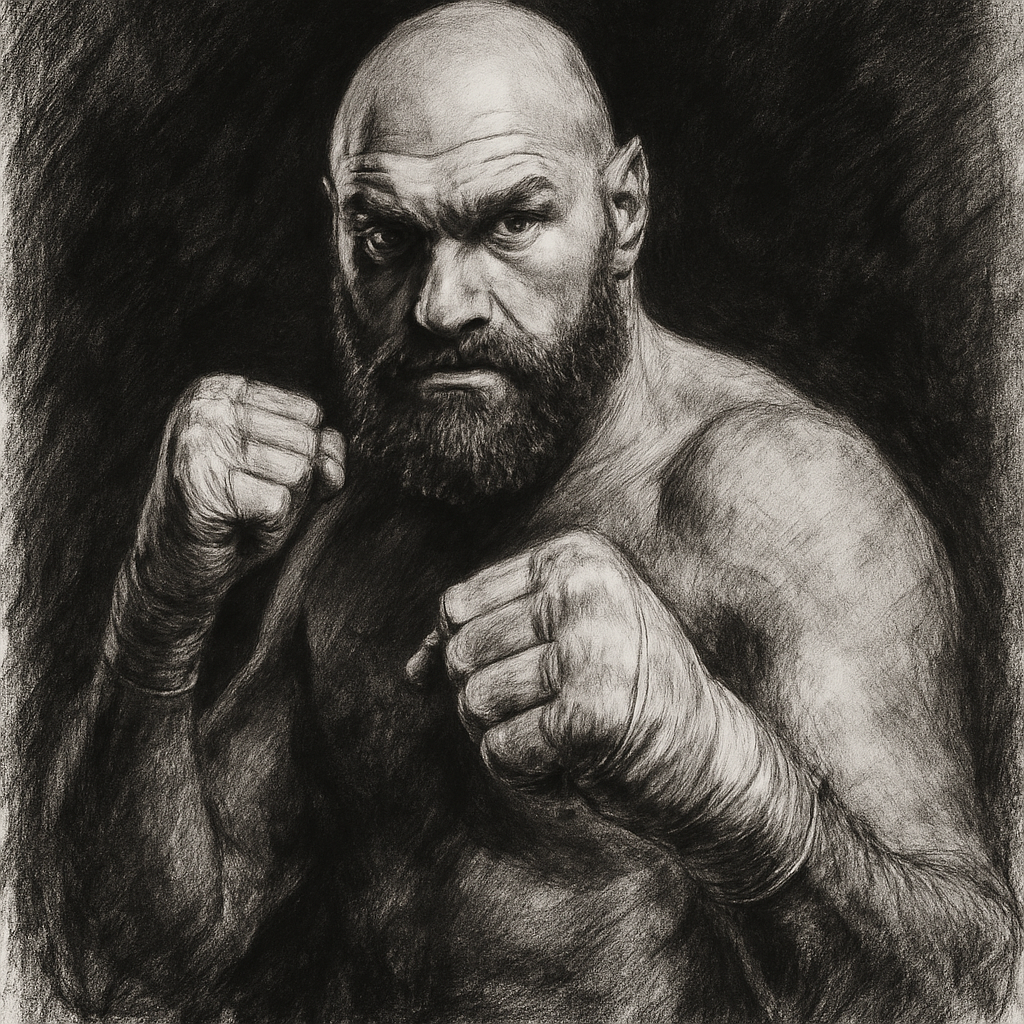 Tyson Fury charcoal portrait heavyweight Fury Joshua promoter standoff