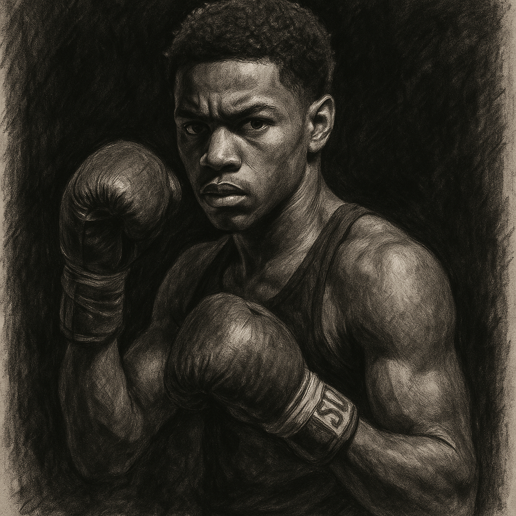 Abdullah Mason Cleveland title defence charcoal portrait