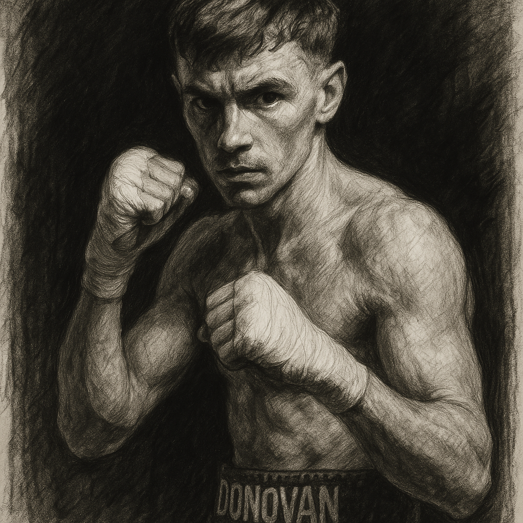 Paddy Donovan charcoal portrait boxing pose