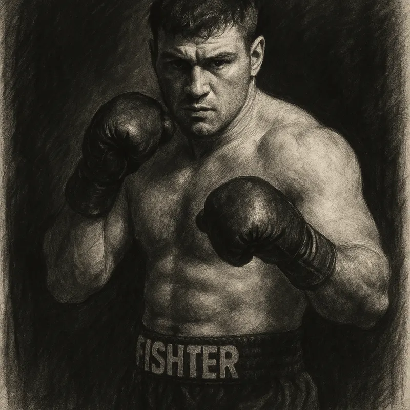 Johnny Fisher charcoal portrait ahead of the Michael Pirotton weigh-in at the Copper Box
