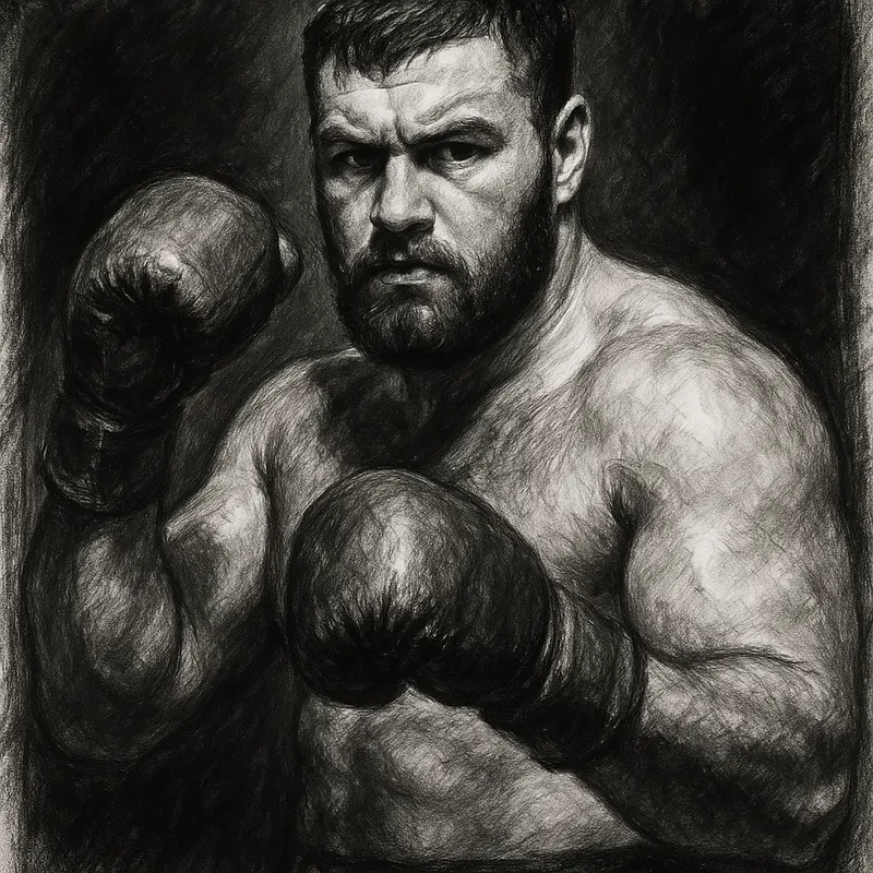 Johnny Fisher charcoal portrait ahead of Michael Pirotton fight at the Copper Box