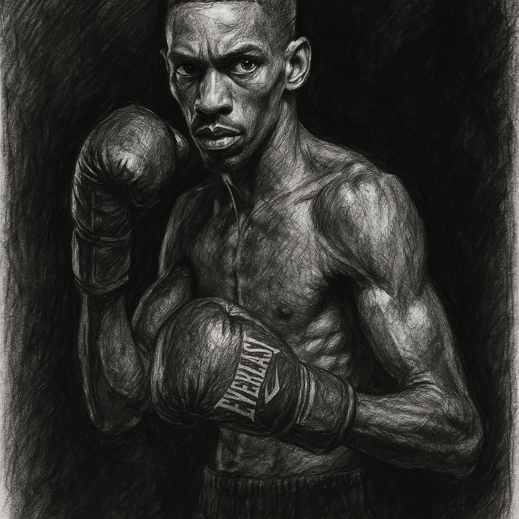 Charcoal portrait of O'Shaquie Foster ahead of WBC super featherweight title defence against Raymond Ford in Houston