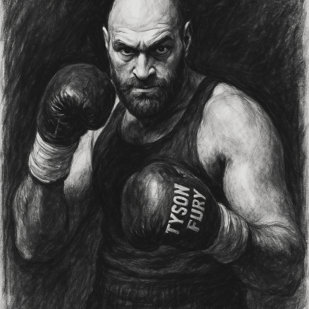 Tyson Fury charcoal portrait Tottenham fight week