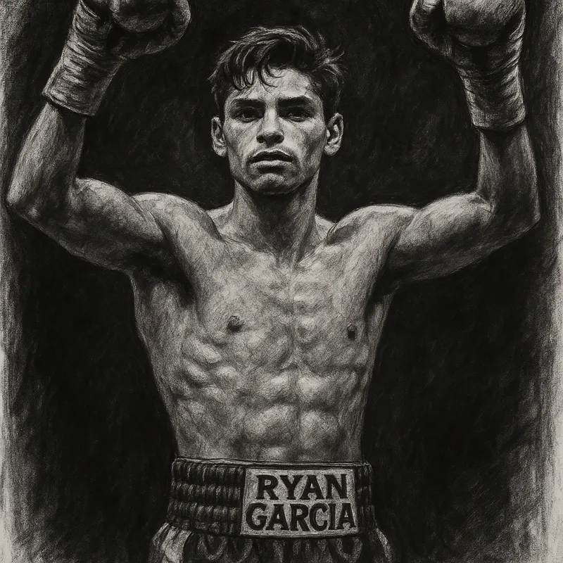 Ryan Garcia in boxing pose, charcoal portrait