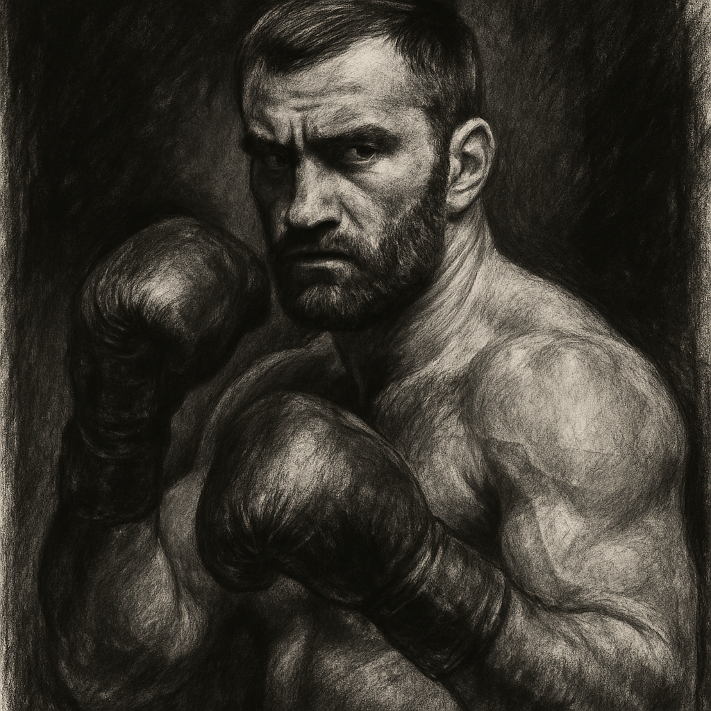 Gassiev vs Kadiru Fight Night charcoal portrait