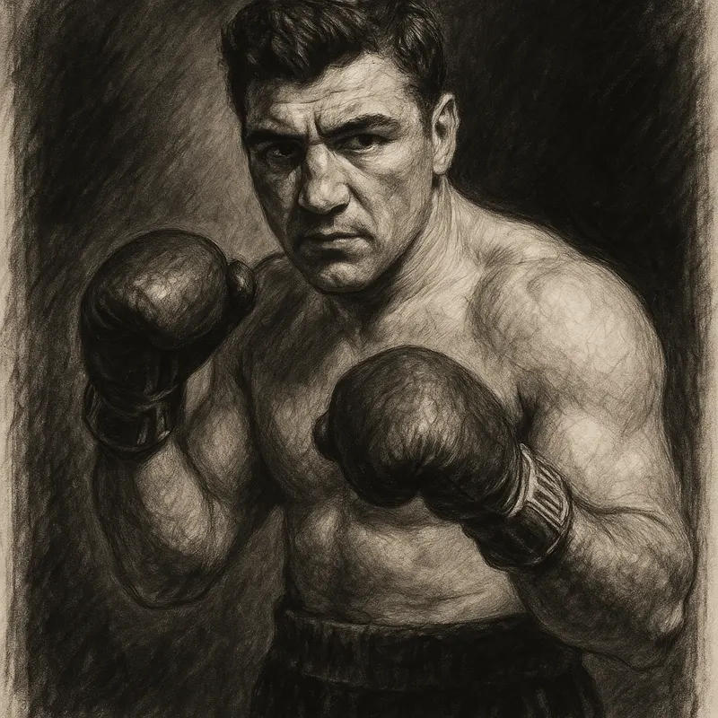 George Chuvalo in boxing pose, charcoal portrait