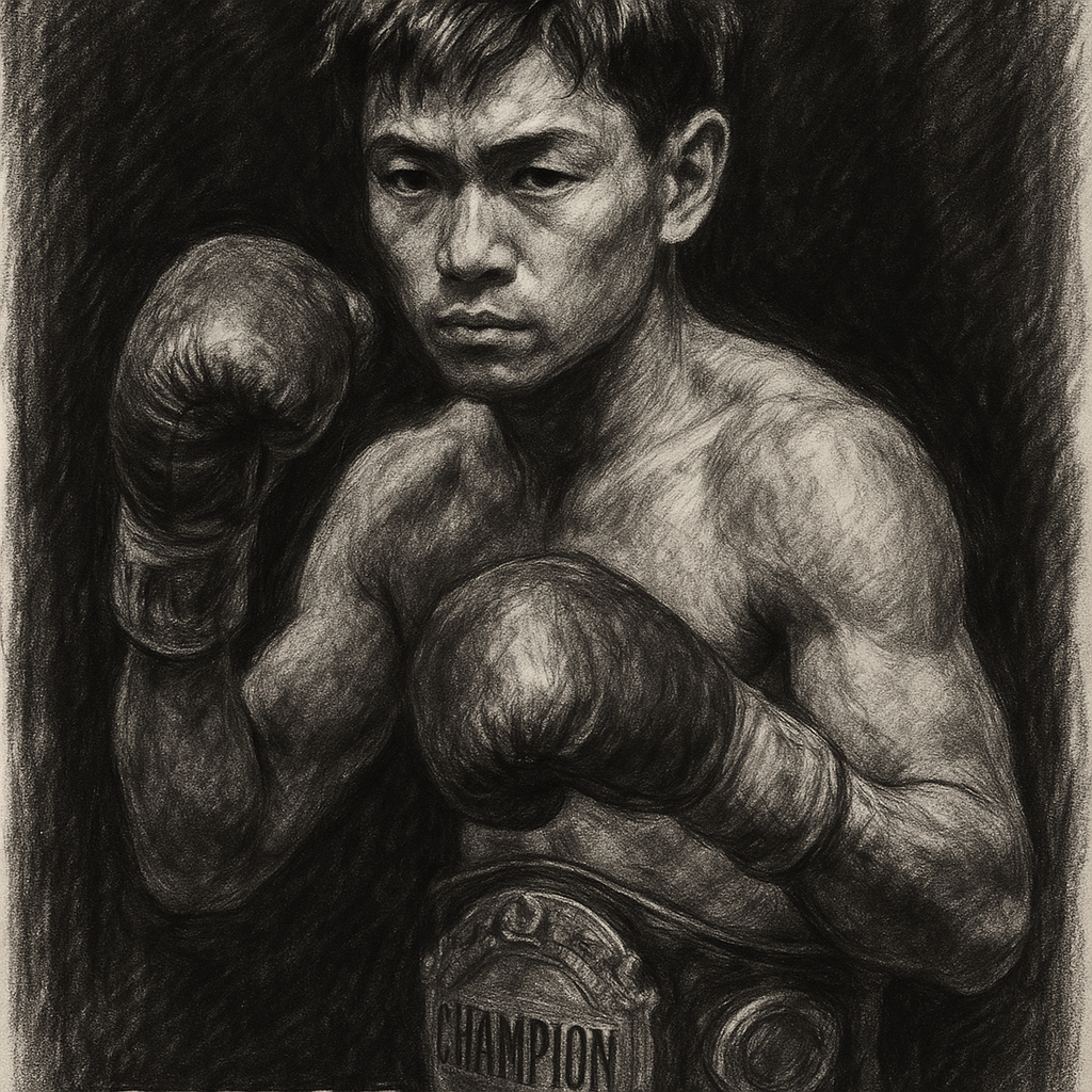 Ginjiro Shigeoka charcoal portrait boxing pose