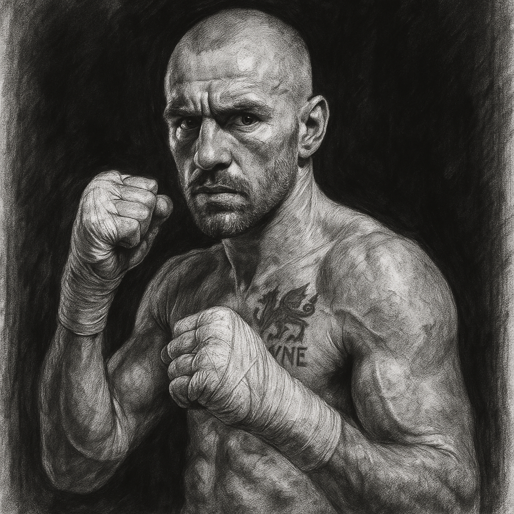 Gavin Gwynne charcoal portrait Welsh super lightweight upsets Khaleel Majid Manchester