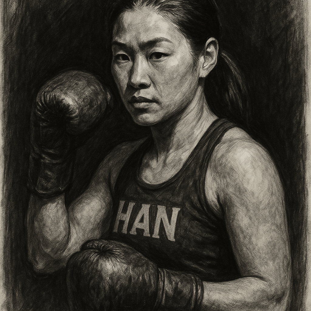 Charcoal portrait of Stephanie Han ahead of WBA women's lightweight rematch against Holly Holm in El Paso
