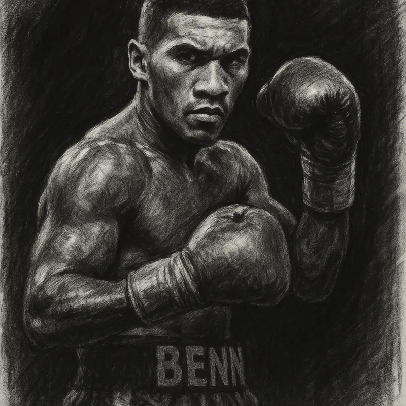 Conor Benn in boxing pose, charcoal portrait