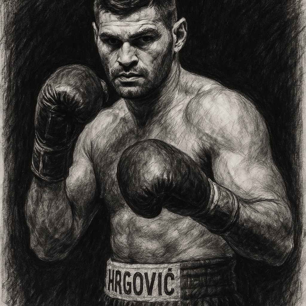 Filip Hrgovic charcoal portrait boxing pose