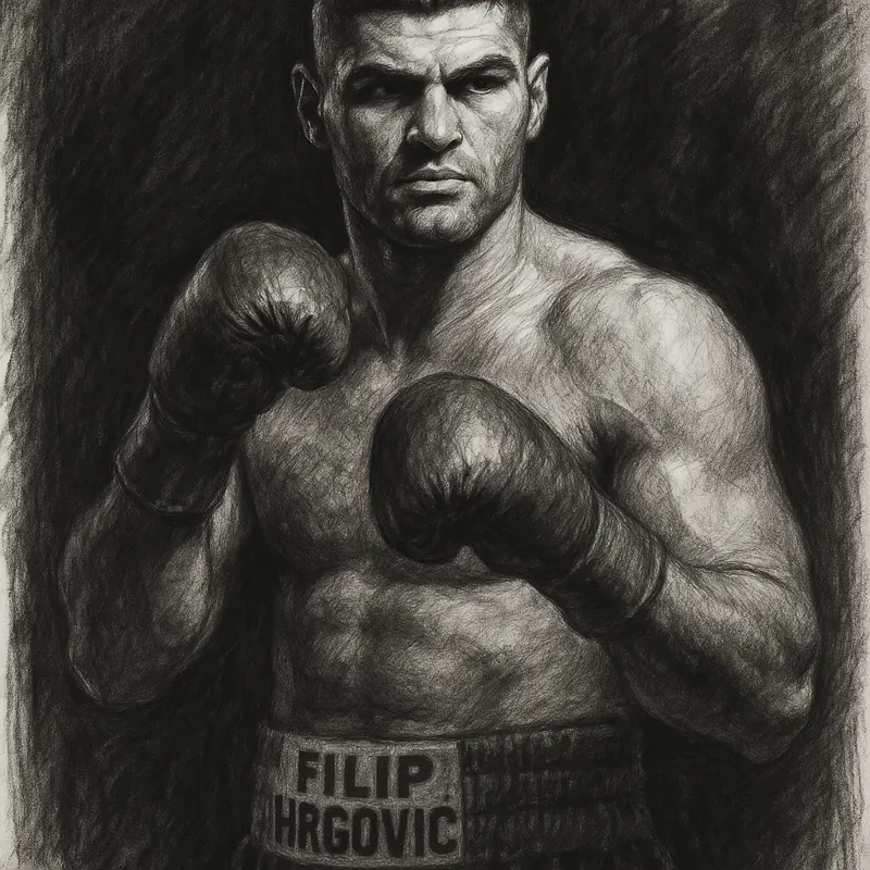 Filip Hrgovic in boxing pose, charcoal portrait