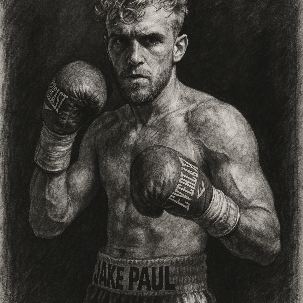Jake Paul charcoal portrait boxing pose