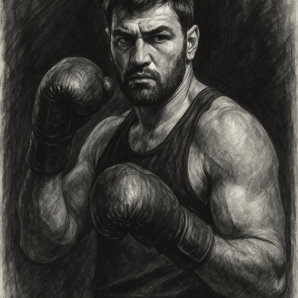 Bakhodir Jalolov stops Agron Smakici round 7 Manchester charcoal portrait Wardley Dubois undercard