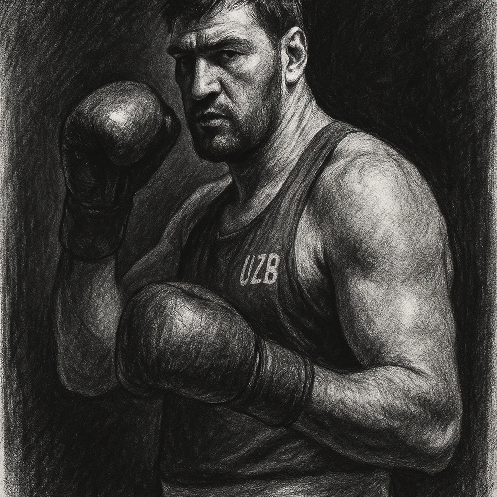 Bakhodir Jalolov charcoal portrait Uzbek heavyweight Olympic gold UK debut