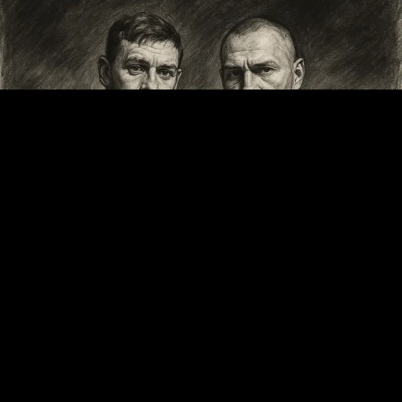 Anthony Joshua and Oleksandr Usyk in Kyiv, charcoal art style