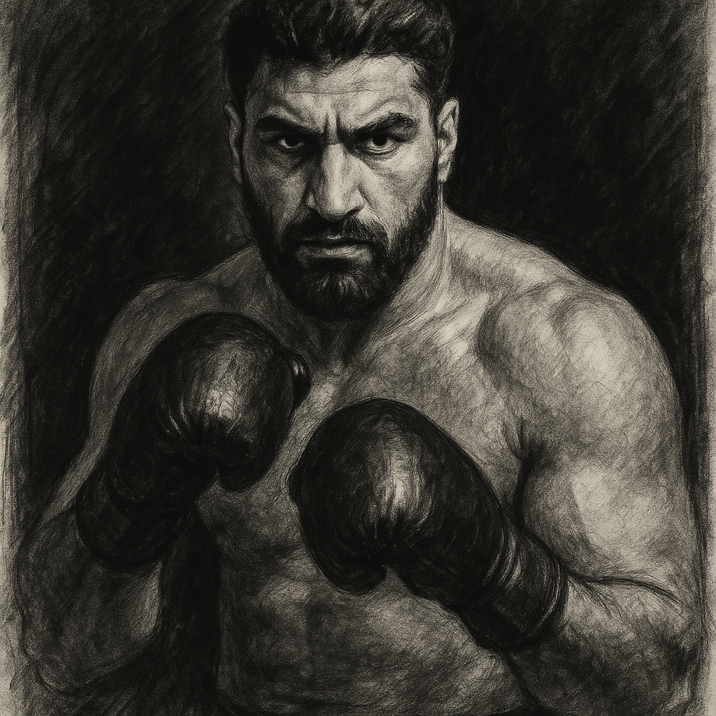Agit Kabayel charcoal portrait WBC interim heavyweight ringside Manchester demanding Dubois shot