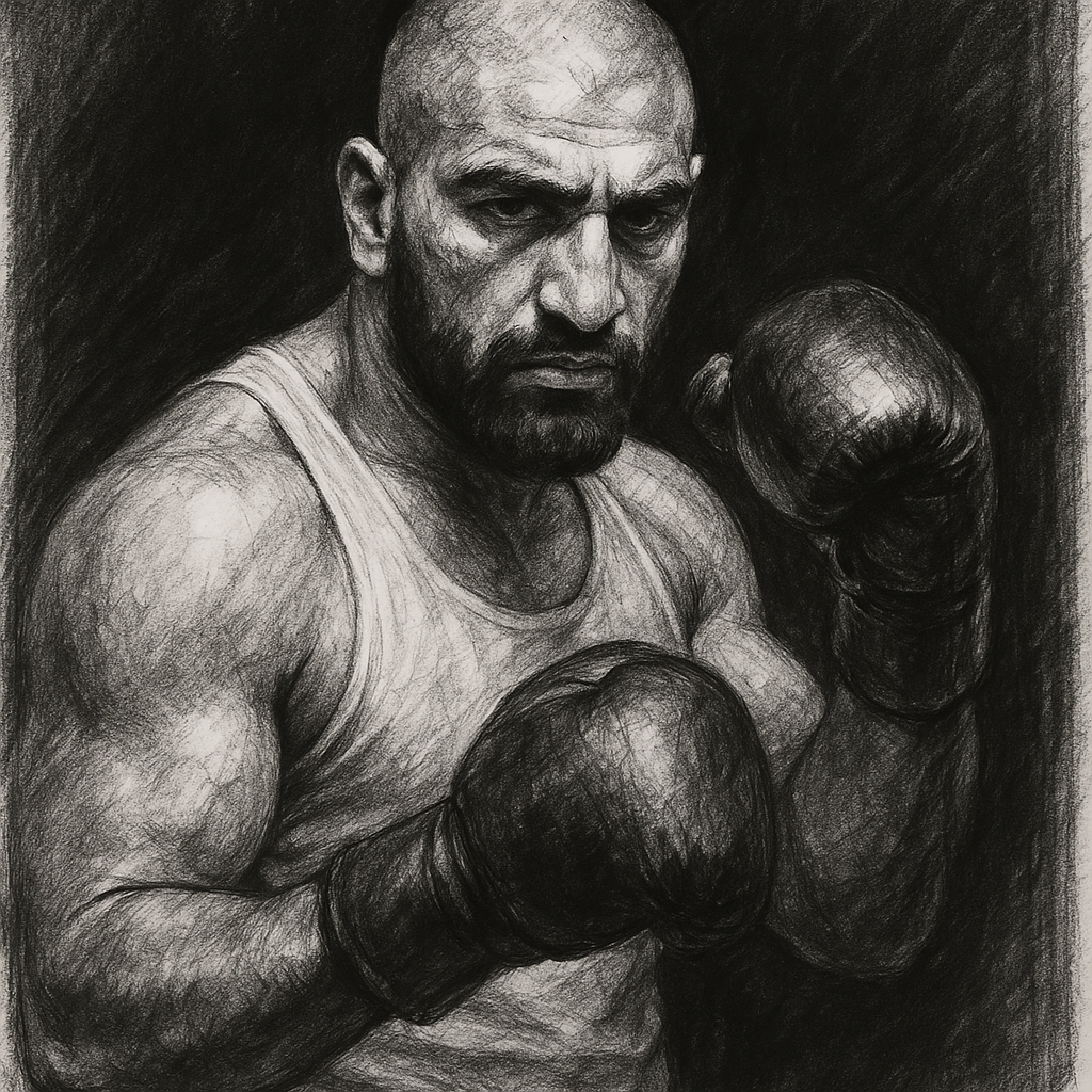 Agit Kabayel charcoal portrait calling out Usyk stadium Germany