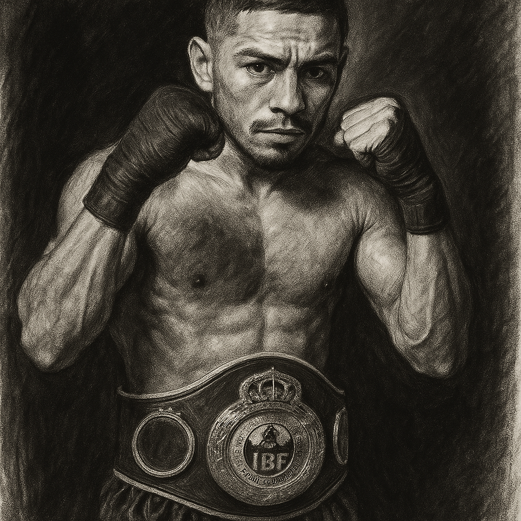 Angelo Leo charcoal portrait IBF featherweight champion