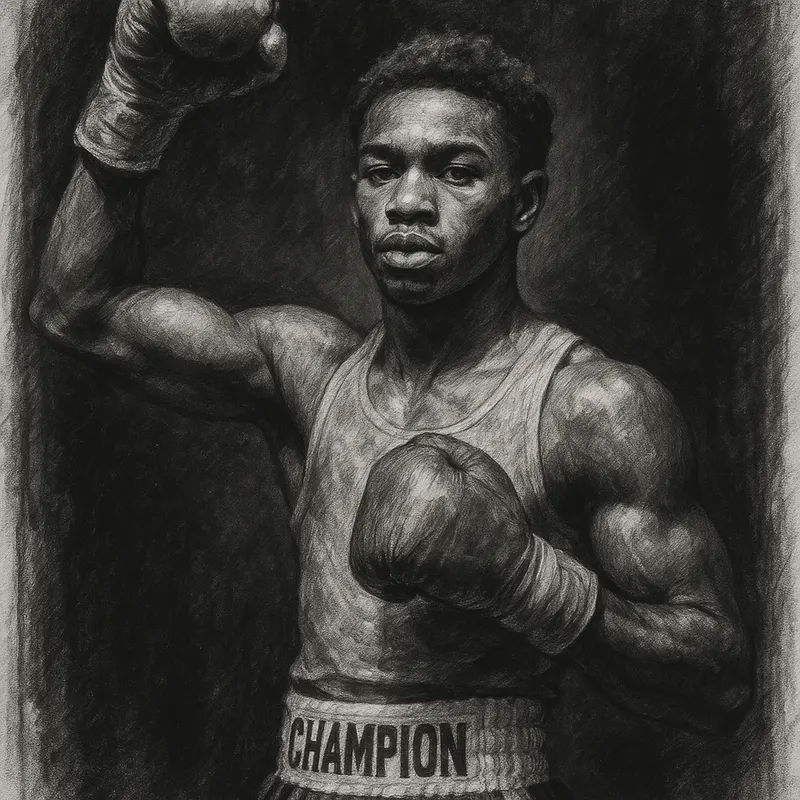 Abdullah Mason charcoal portrait, WBO lightweight champion