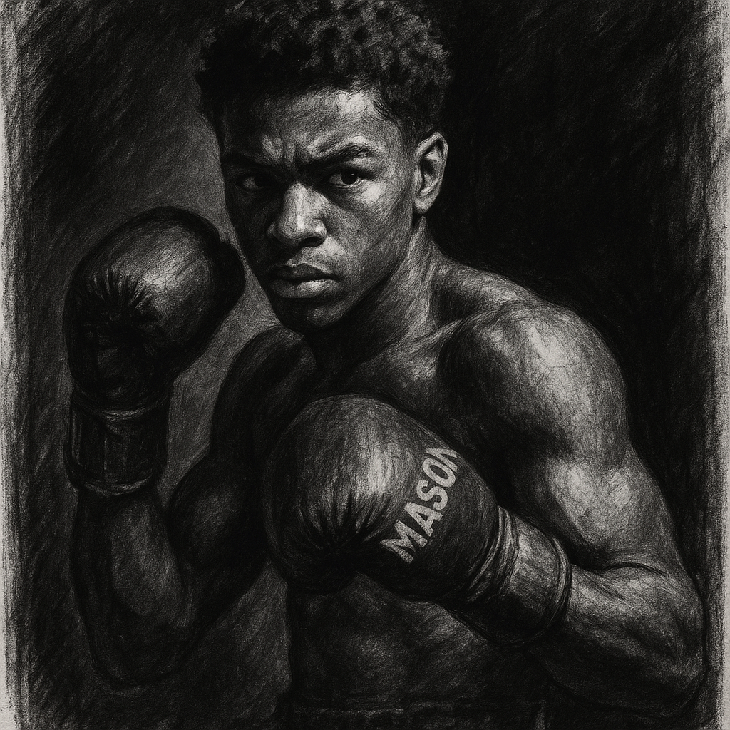 Abdullah Mason charcoal portrait after stopping Albert Bell
