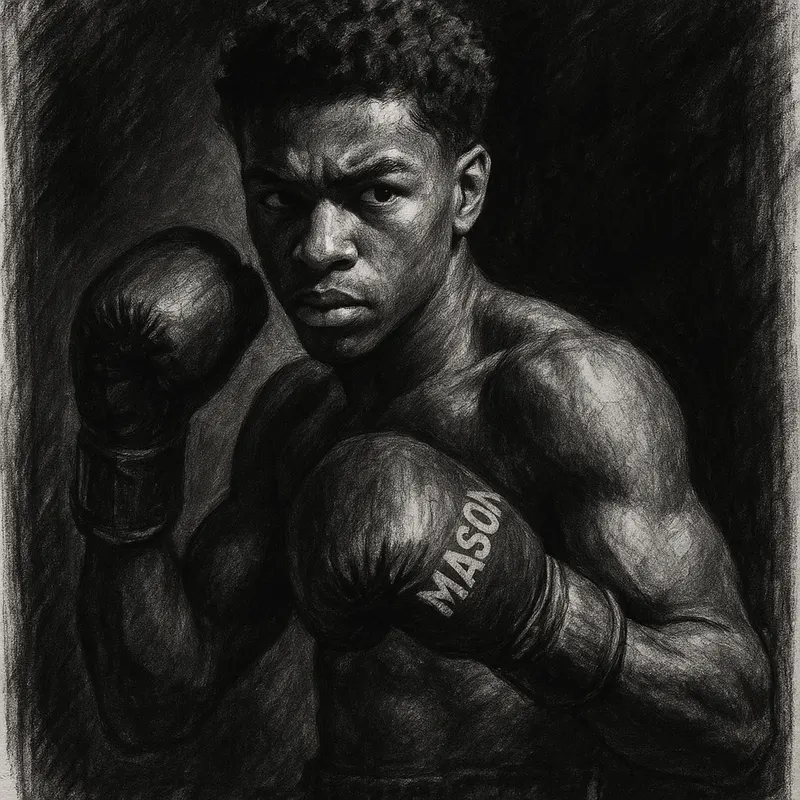 Abdullah Mason charcoal portrait after stopping Albert Bell