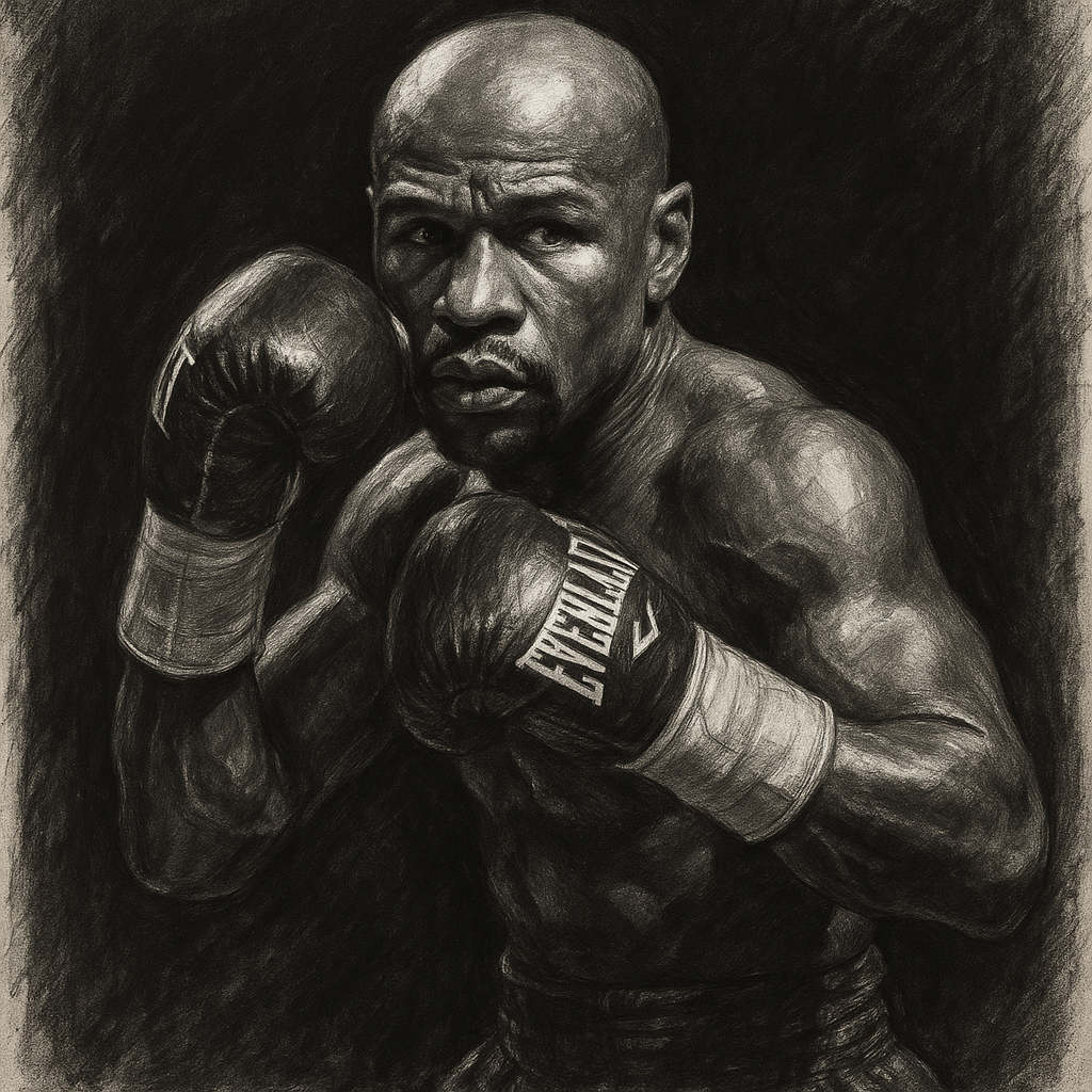 Floyd Mayweather charcoal portrait Las Vegas rematch