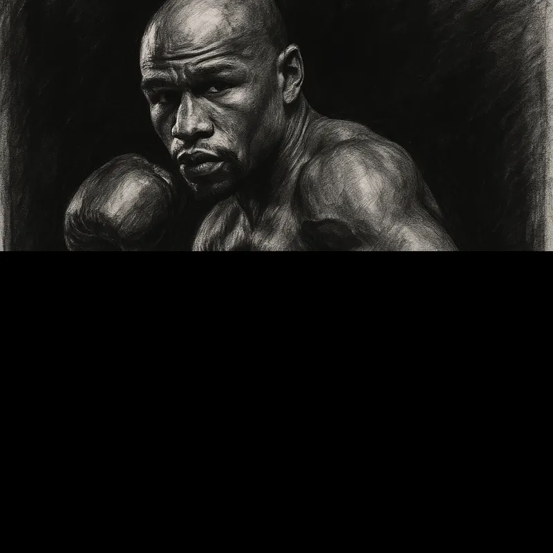 Mayweather vs Pacquiao II face-off, charcoal illustration