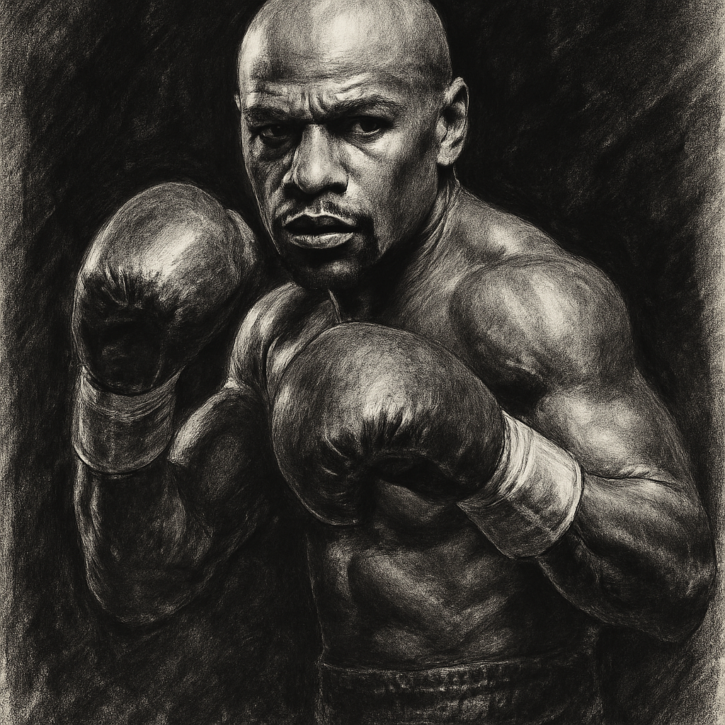 Floyd Mayweather charcoal portrait September 25 T-Mobile Arena rematch Las Vegas