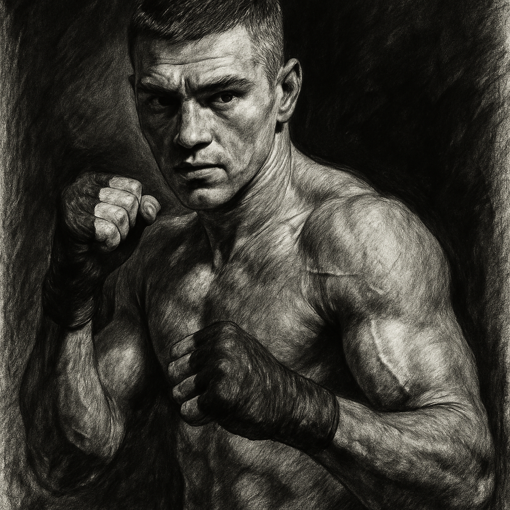 Serhii Bohachuk charcoal portrait Ukrainian middleweight Zuffa Boxing 06 Las Vegas