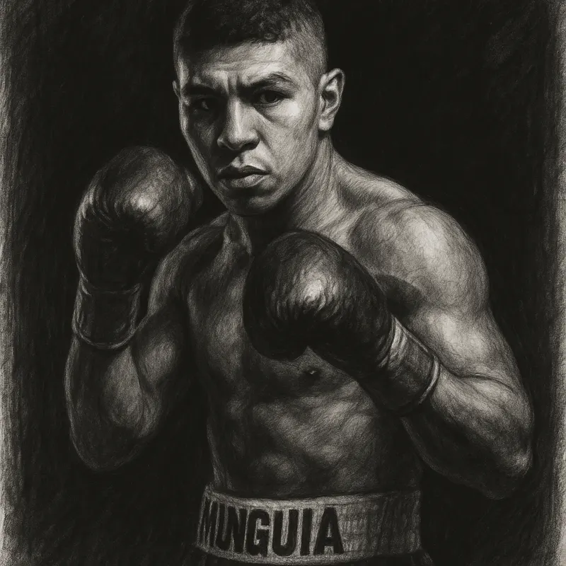 Jaime Munguia charcoal portrait amid WBA title vacation reports