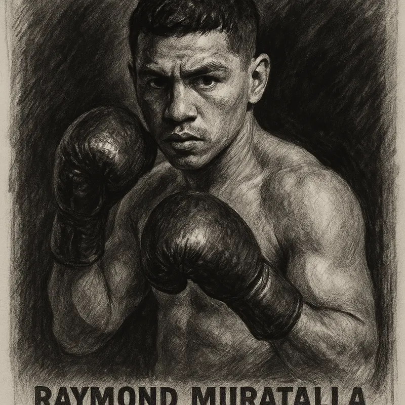 Raymond Muratalla in boxing pose, charcoal portrait