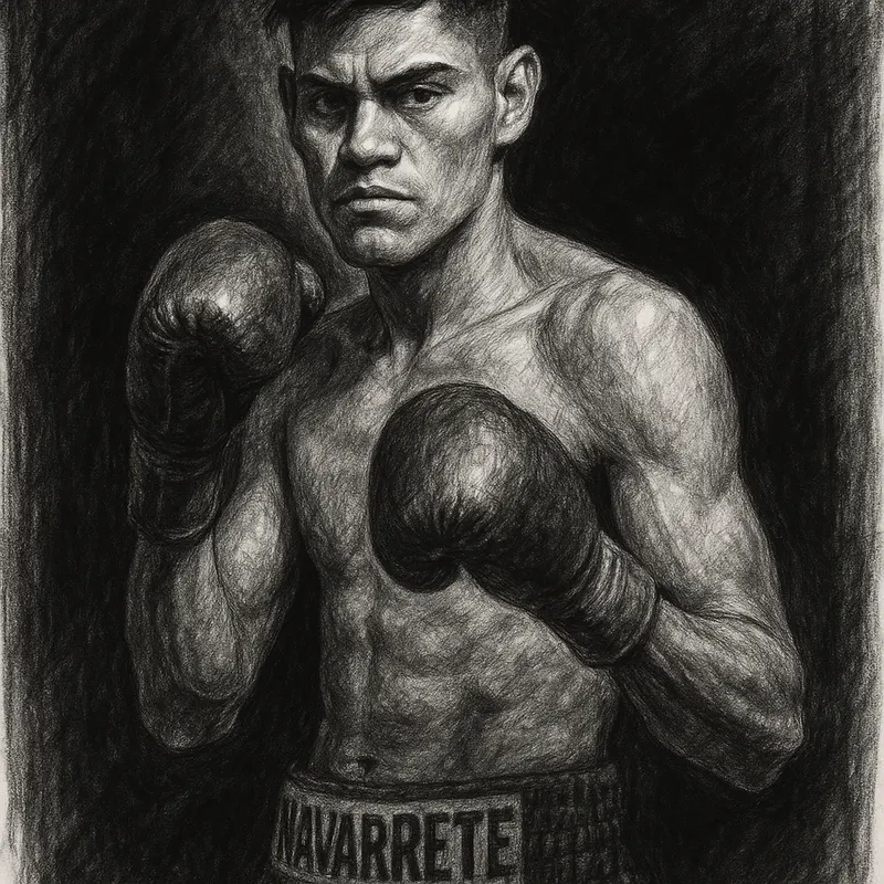 Emanuel Navarrete in boxing pose, charcoal portrait