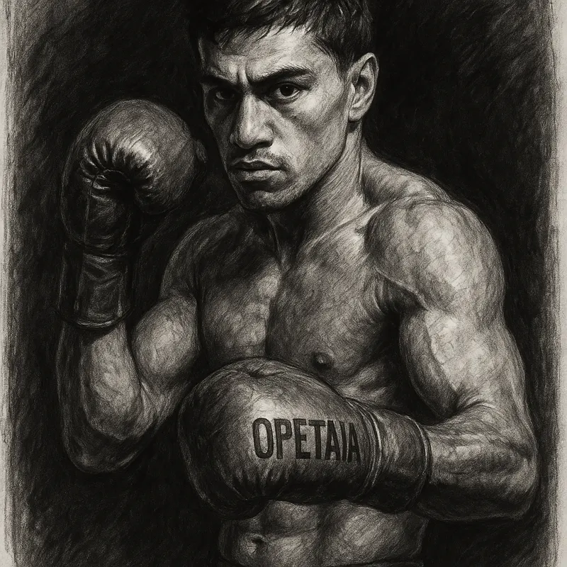 Jai Opetaia in boxing pose, charcoal portrait