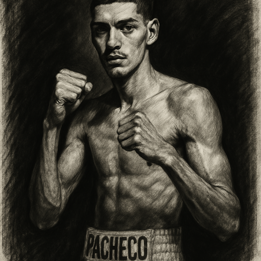 Pacheco vs Aleem One Week Out charcoal portrait
