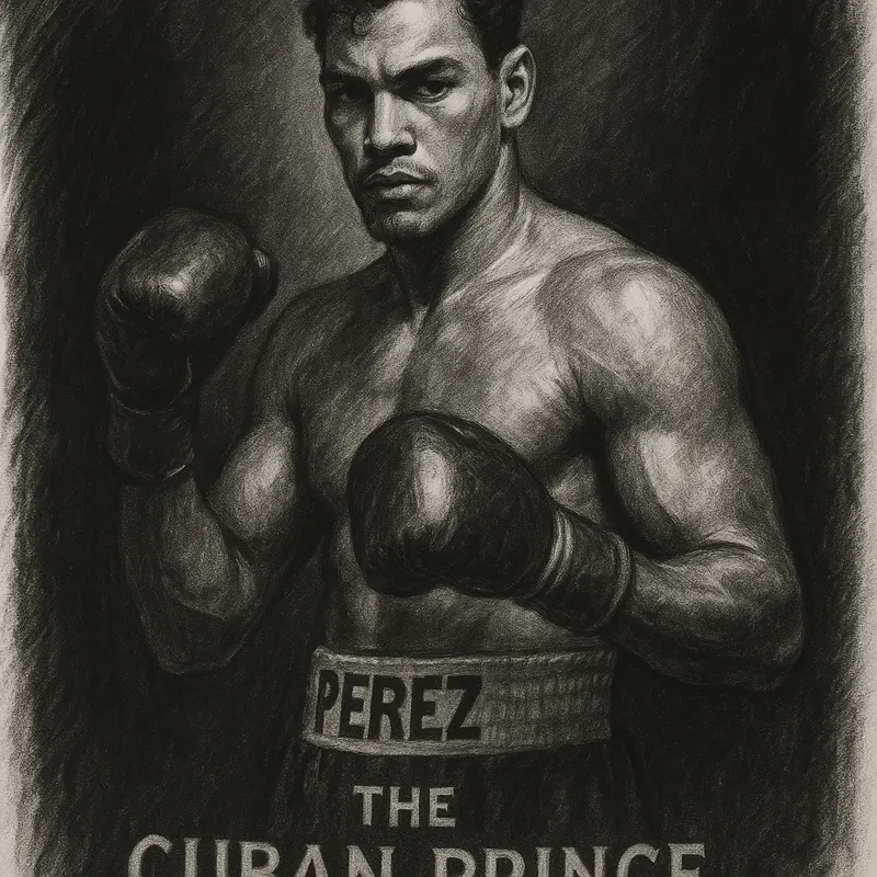 Lenar Perez in boxing pose, charcoal portrait