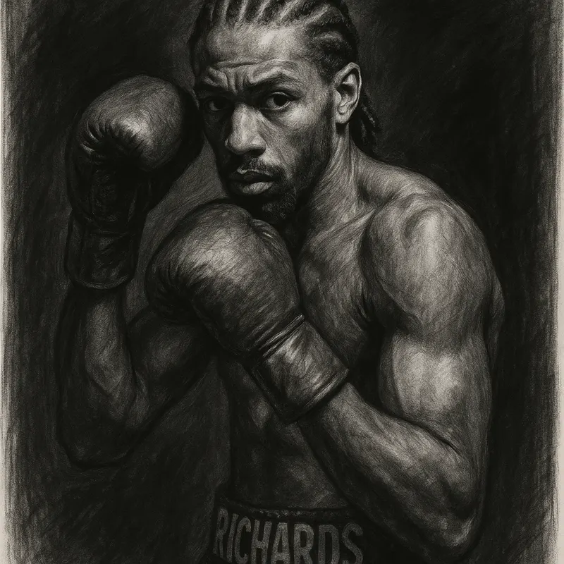 Craig Richards charcoal portrait ahead of Radivoje Kalajdzic at the Copper Box