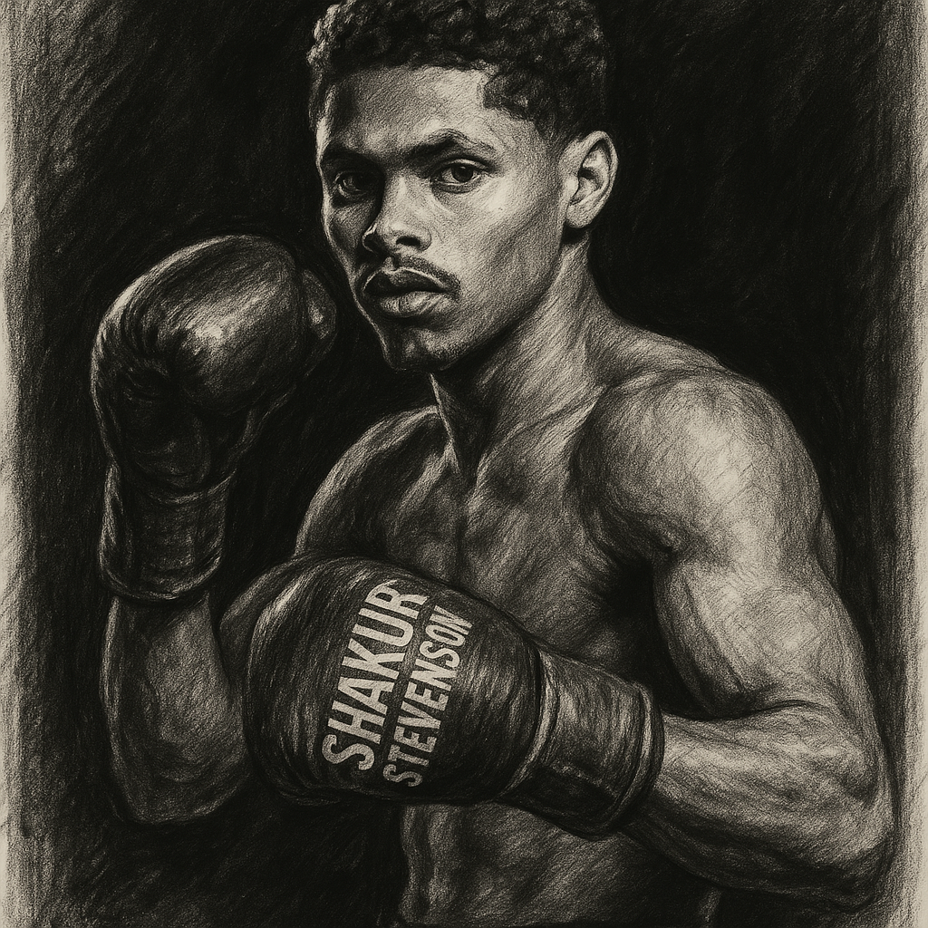 Shakur Stevenson Signs With Zuffa charcoal portrait