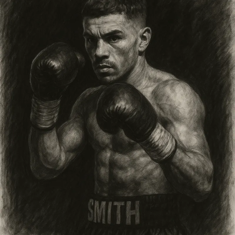 Dalton Smith in boxing pose, charcoal portrait