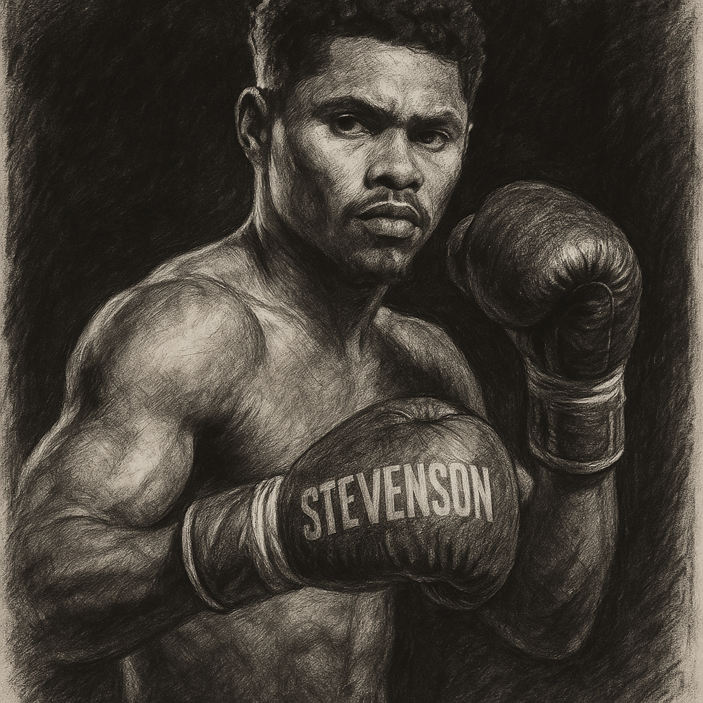 Shakur Stevenson Zuffa Boxing signing Dana White charcoal portrait