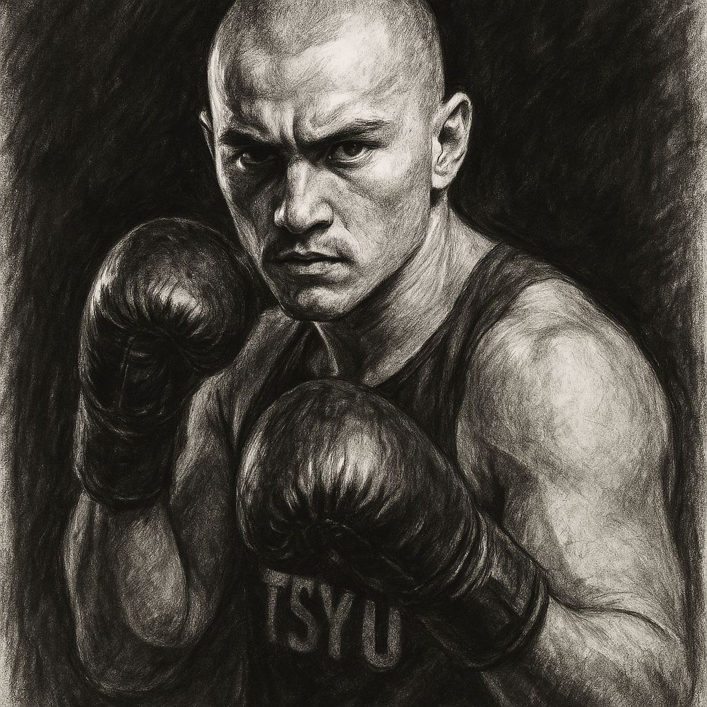 Nikita Tszyu stops Oscar Diaz Newcastle charcoal portrait