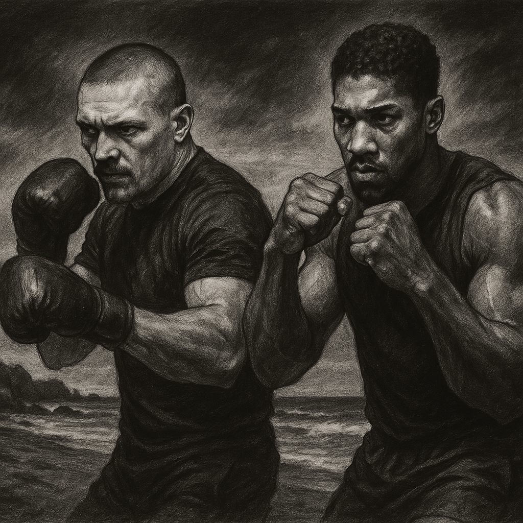 Oleksandr Usyk Anthony Joshua charcoal portrait training Spain camp Rocky III