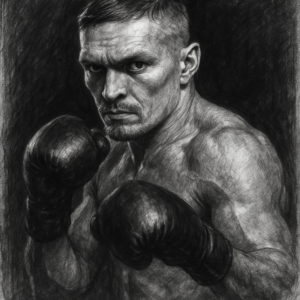 Usyk vs Verhoeven — Seven Days Out charcoal portrait