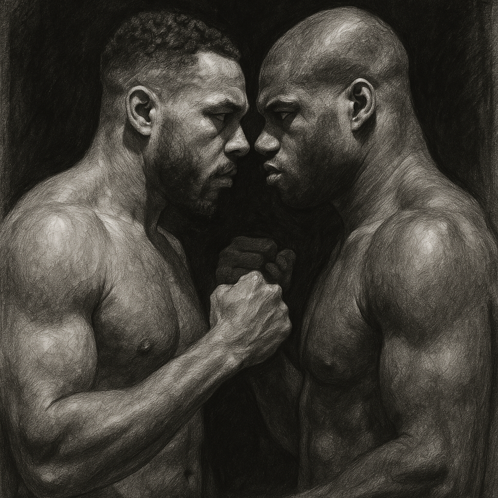 Wardley v Dubois Cauldron weigh-in 243 244 charcoal portrait